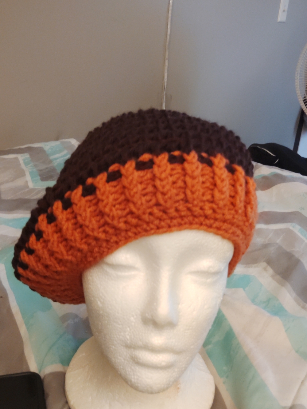 Handmade Orange and Brown Crochet Beret - Women's Knit Hat